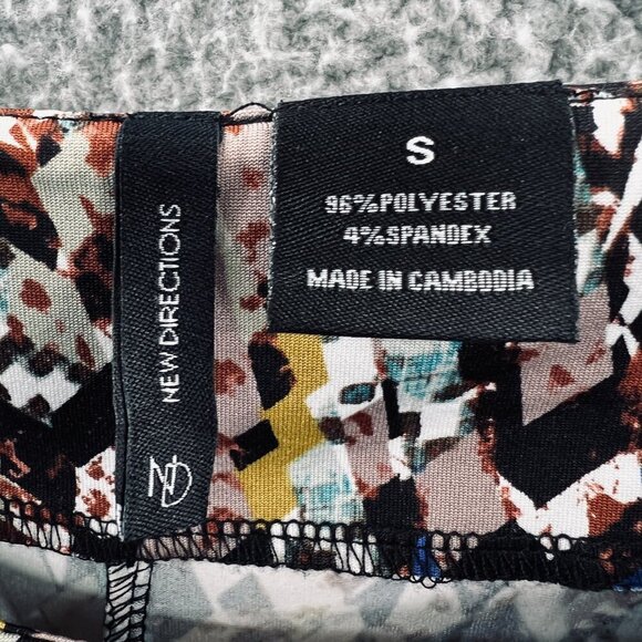 New Direction ND Women Top Small Brown Blue Geometric Short Sleeve Shirt Stretch - Picture 5 of 9